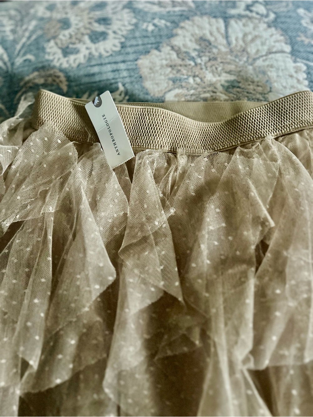 Anthropologie Beige Polka Dot Maxi Tulle Skirt